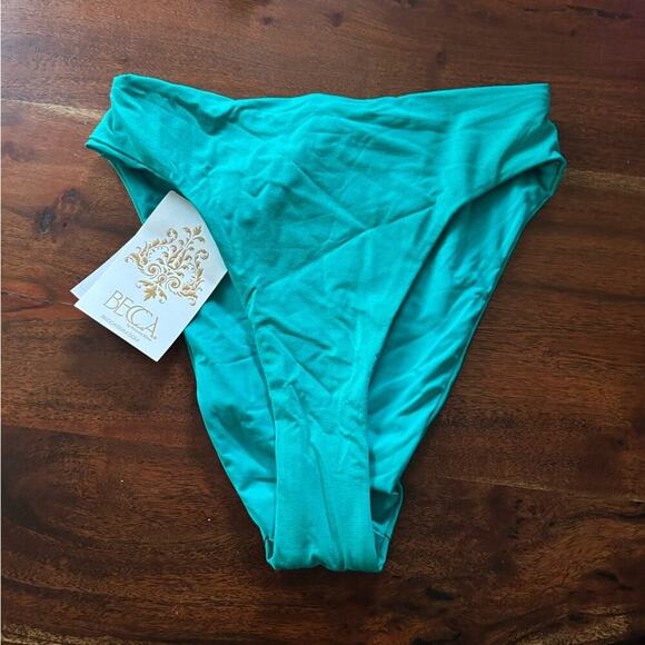 Becca Angela French Cut High Cut Bikini Bottom Swim Suit Teal‎ Blue NWT Size XS - Picture 2 of 6
